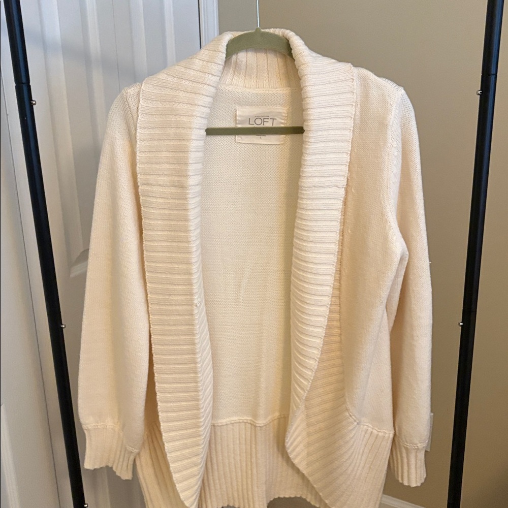 LOFT Ivory Ribbed Cardigan